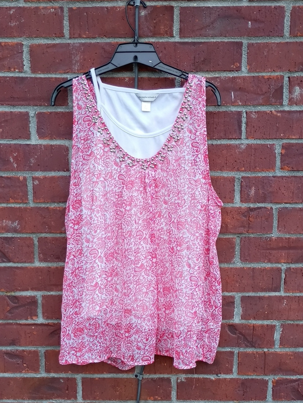 Christopher & Banks Pink Paisley Jeweled Scoop Neck Camisole